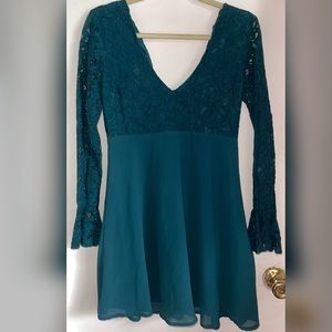 Blue turquoise dress bell sleeves